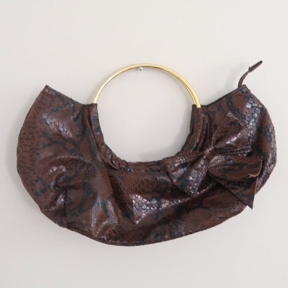 y2k Rocawear brown snakeskin handbag with bow and gold circle handle